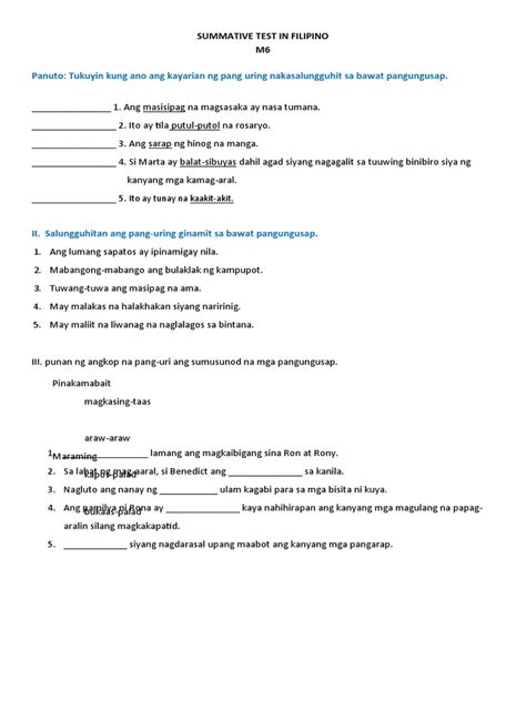 maging sikat sa barkada isuot kamisetang piña|Summative Test in Filipino 6 With TOS.